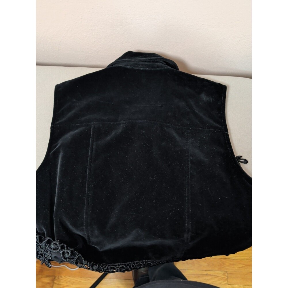 Stonebridge Petites Womens Small Black Velvet Applique Vest Boho Goth Style - Picture 10 of 13